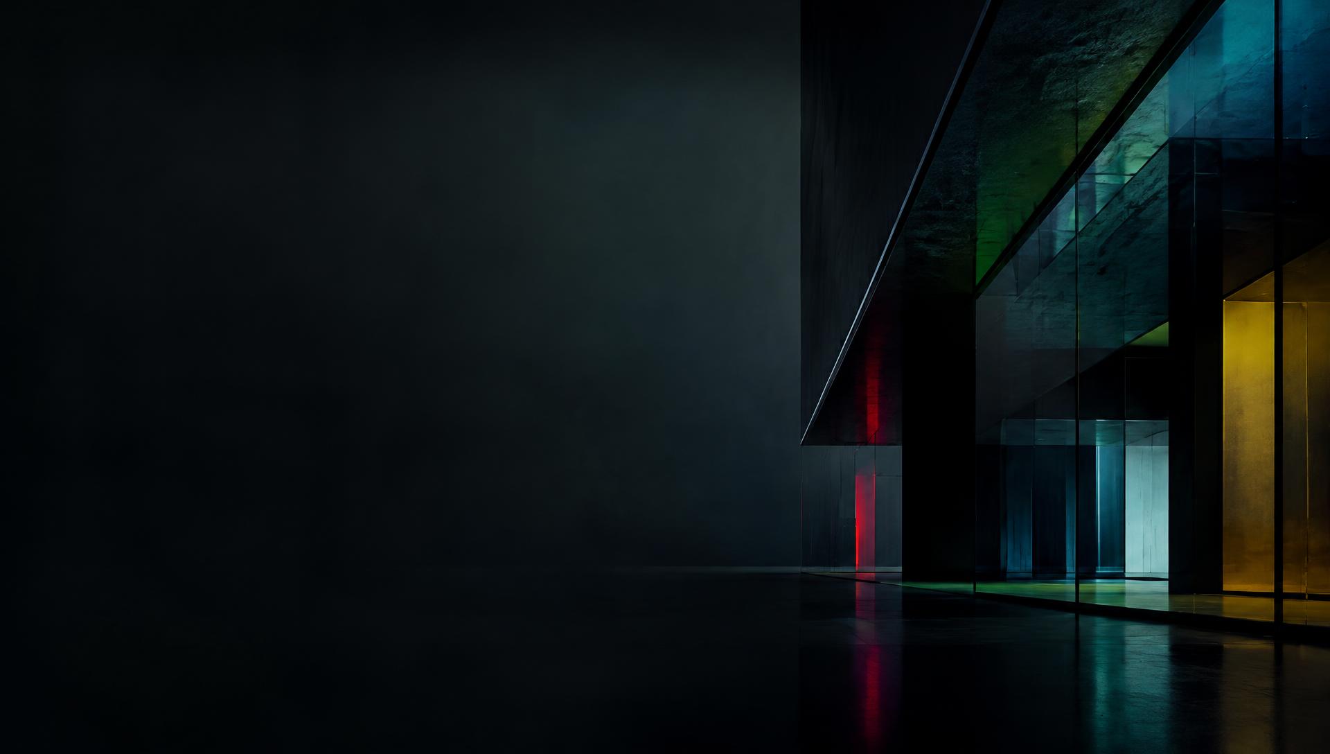 Abstract architectural glass lit in the Infiniti Labs brand colours